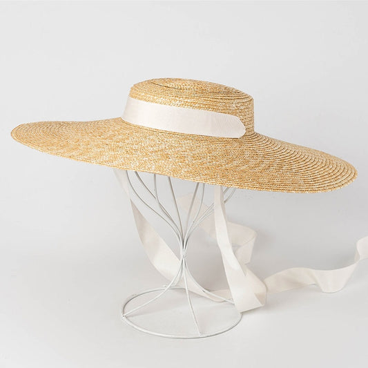 Womens Brim Boater Hat 10cm 15cm Brim Hat with Ribbon